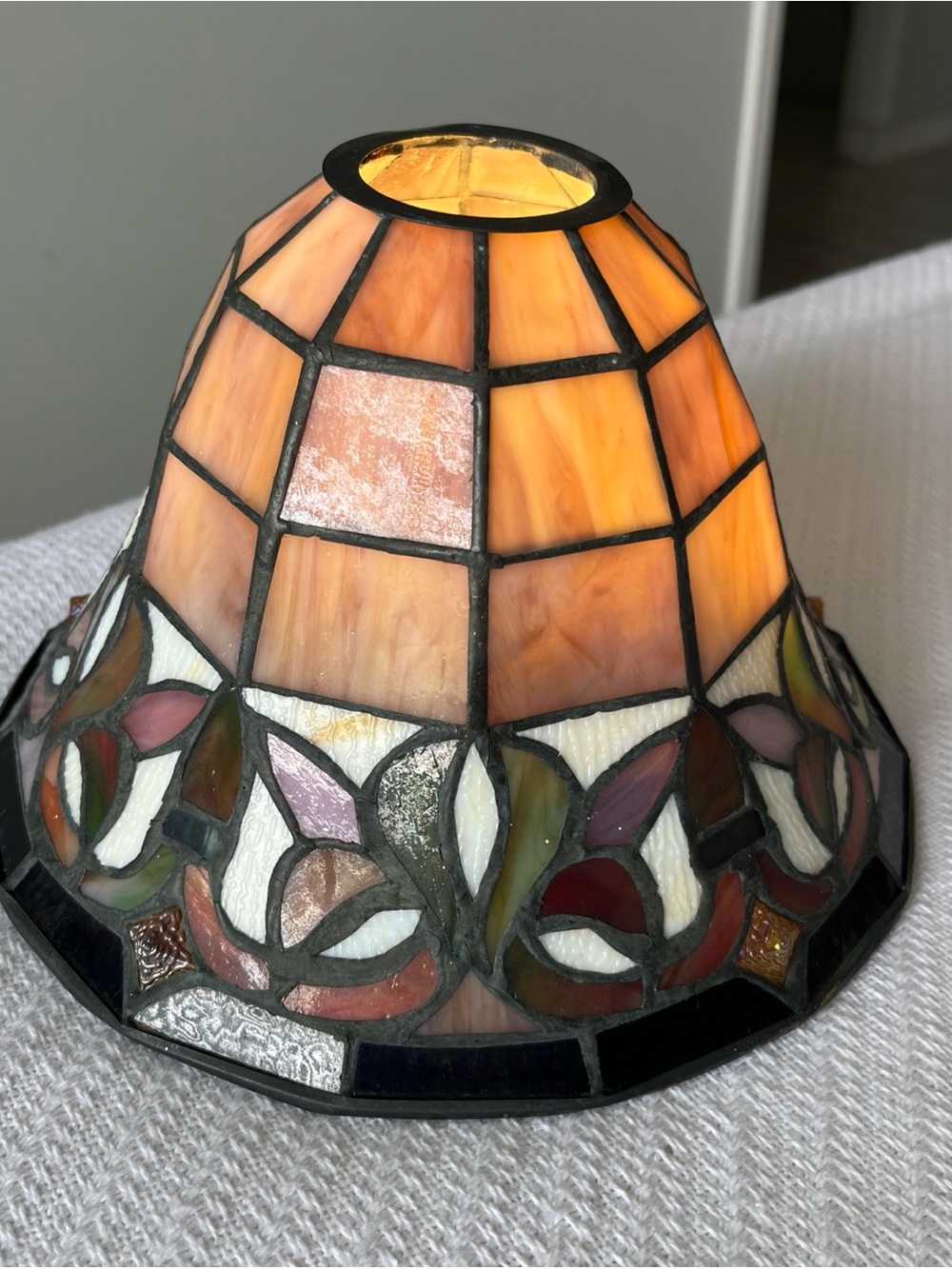 Tiffany-Style Stained Glass Table Lamp Shade in Amber and Multicolor